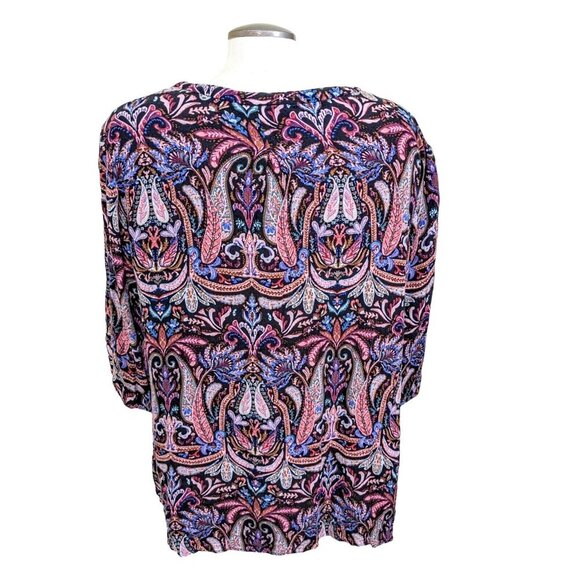 Ulla Popken Popover Tunic Top Blouse Womens Size 16 18 Multi Paisley Tie Front - Picture 3 of 9